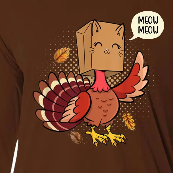 Meow Cat Funny Turkey Thanksgiving Holiday Cooling Performance Long Sleeve Crew