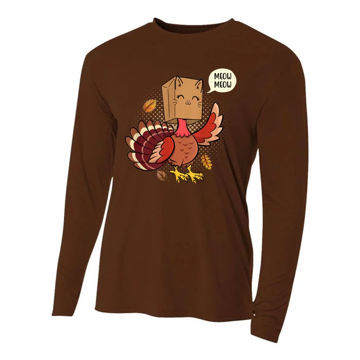 Meow Cat Funny Turkey Thanksgiving Holiday Cooling Performance Long Sleeve Crew