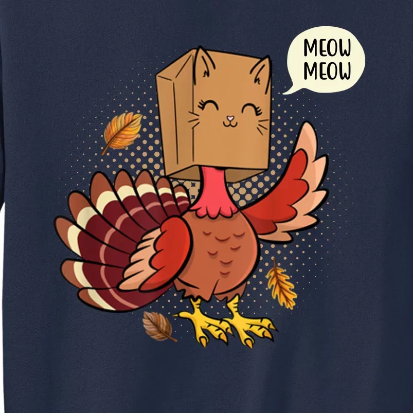 Meow Cat Funny Turkey Thanksgiving Holiday Sweatshirt