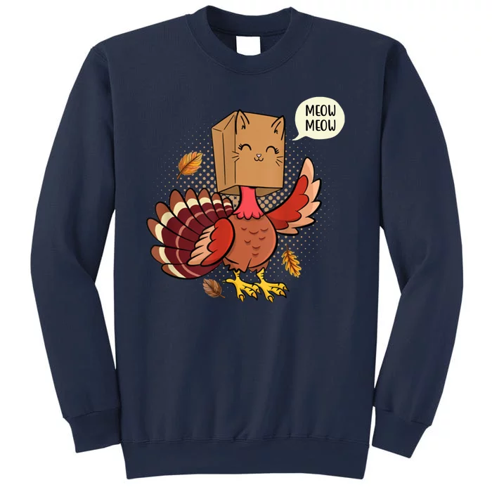 Meow Cat Funny Turkey Thanksgiving Holiday Sweatshirt