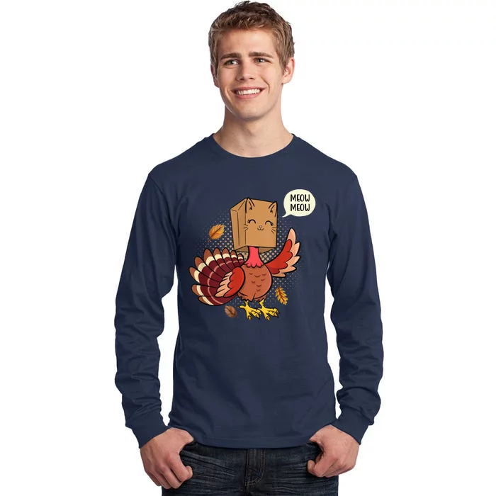 Meow Cat Funny Turkey Thanksgiving Holiday Tall Long Sleeve T-Shirt