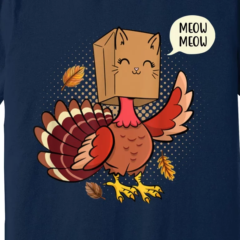 Meow Cat Funny Turkey Thanksgiving Holiday Premium T-Shirt