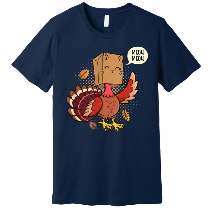 Meow Cat Funny Turkey Thanksgiving Holiday Premium T-Shirt