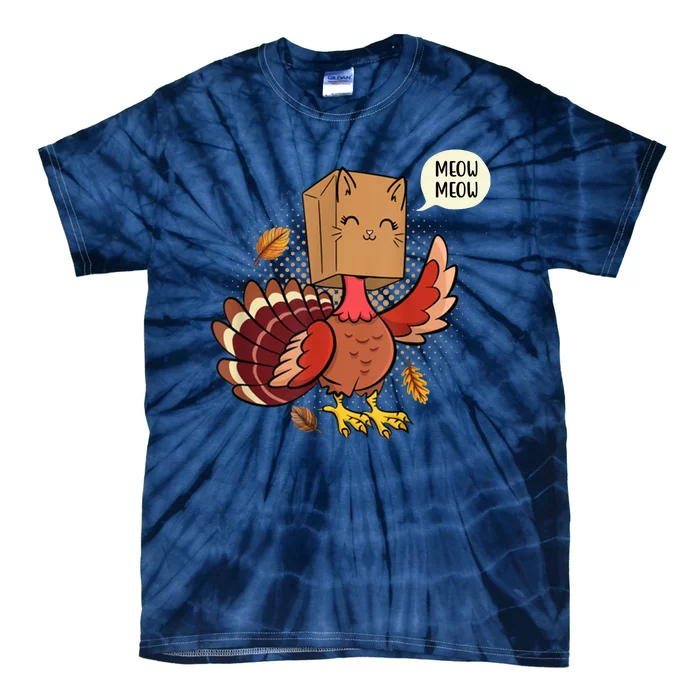 Meow Cat Funny Turkey Thanksgiving Holiday Tie-Dye T-Shirt