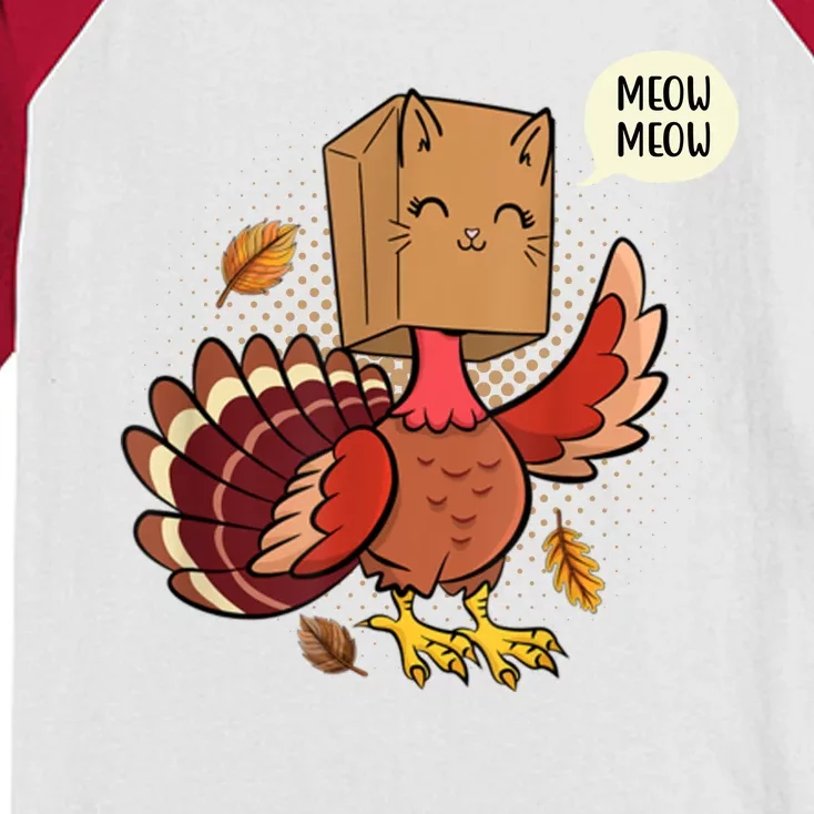 Meow Cat Funny Turkey Thanksgiving Holiday Kids Colorblock Raglan Jersey