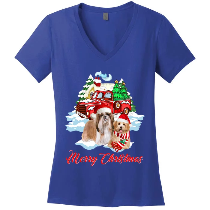 Merry Christmas Funny Santa Shih Tzu Dog Lover Christmas Cute Gift Women's V-Neck T-Shirt