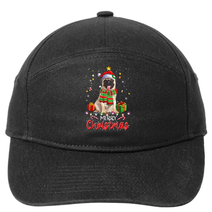 Merry Christmas Funny Pug Dog Santa Hat Xmas Tree Lights 7-Panel Snapback Hat