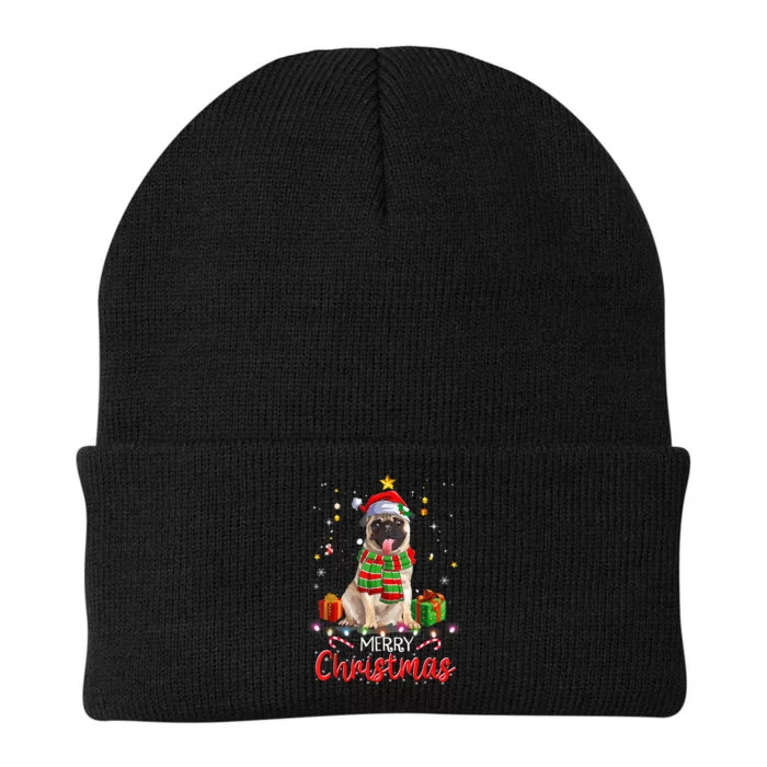 Merry Christmas Funny Pug Dog Santa Hat Xmas Tree Lights Knit Cap Winter Beanie