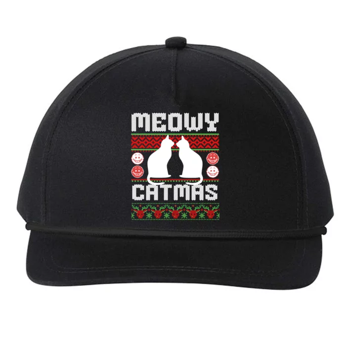 Meowy Catmas Funny Cat Christmas Ugly Snapback Five-Panel Rope Hat