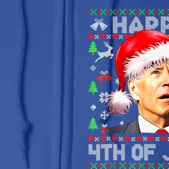 Merry Christmas Funny Joe Biden Happy 4th of July Ugly Xmas Full Zip Hoodie