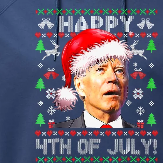 Merry Christmas Funny Joe Biden Happy 4th of July Ugly Xmas Performance Fleece Hoodie