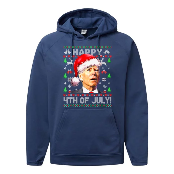 Merry Christmas Funny Joe Biden Happy 4th of July Ugly Xmas Performance Fleece Hoodie