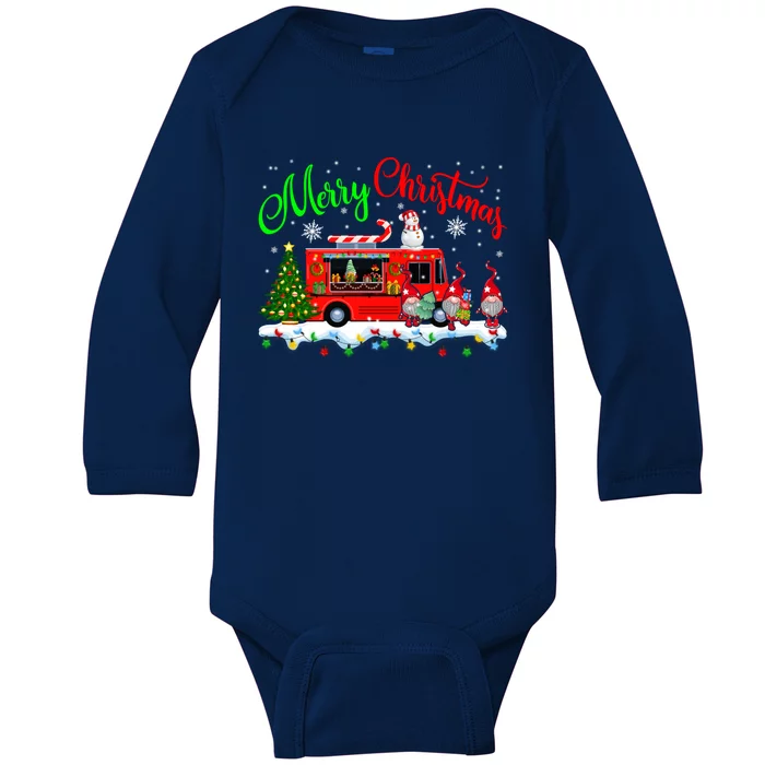 Merry Christmas Funny Christmas Camping Truck Camper Gnome Great Gift Baby Long Sleeve Bodysuit