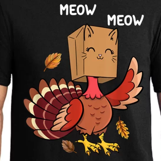 Meow Cat Funny Thanksgiving Turkey Pajama Set