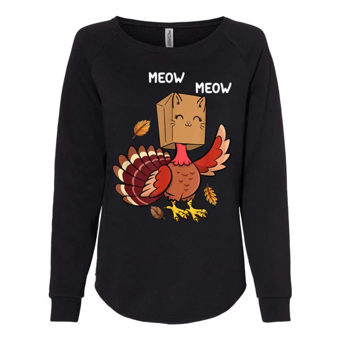 Meow Cat Funny Thanksgiving Turkey Womens California Wash Sweatshirt