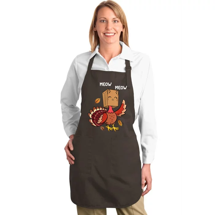 Meow Cat Funny Thanksgiving Turkey Full-Length Apron With Pocket