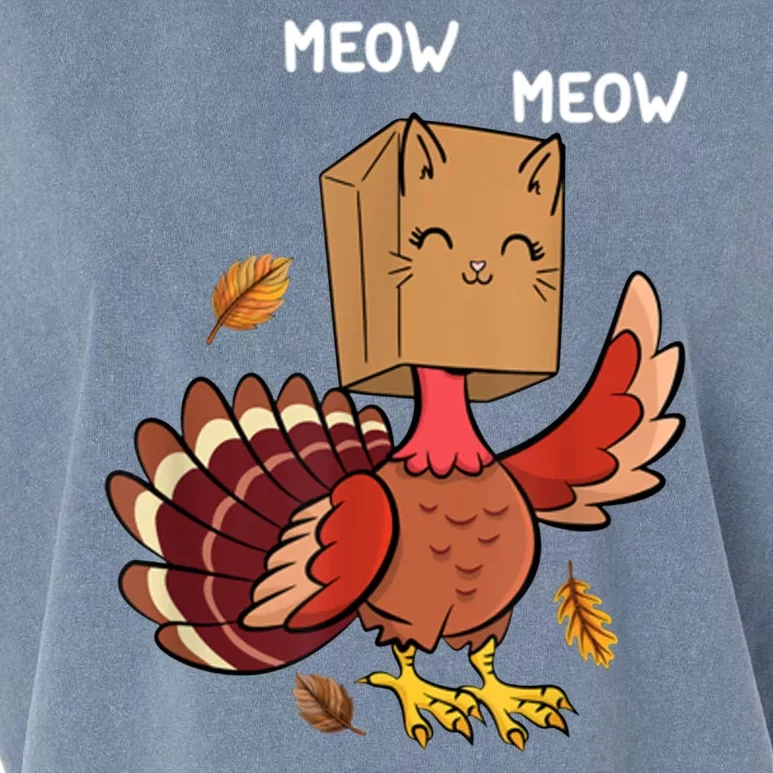 Meow Cat Funny Thanksgiving Turkey Garment-Dyed Women's Muscle Tee