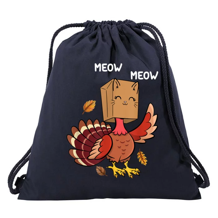 Meow Cat Funny Thanksgiving Turkey Drawstring Bag