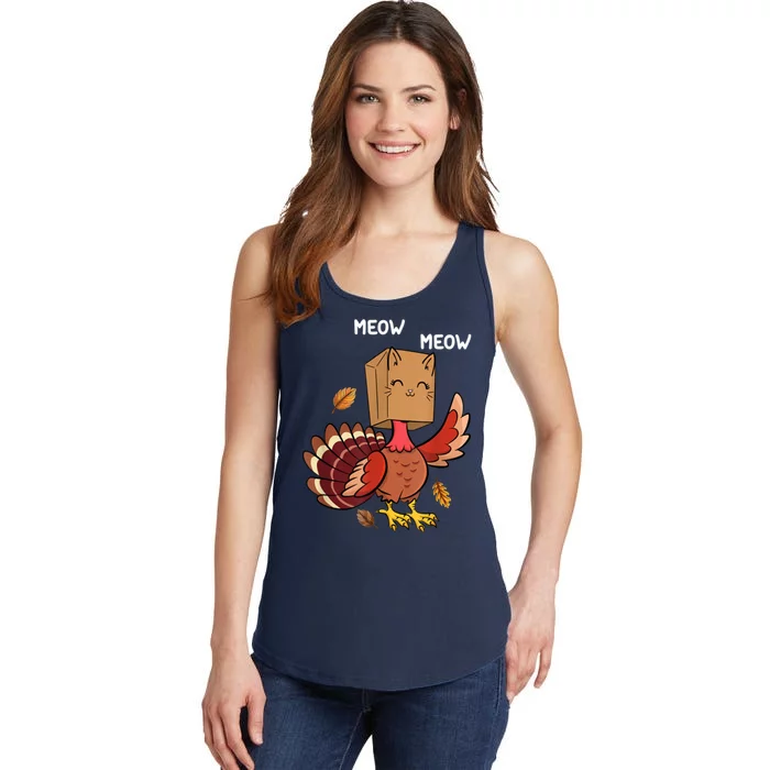 Meow Cat Funny Thanksgiving Turkey Ladies Essential Tank