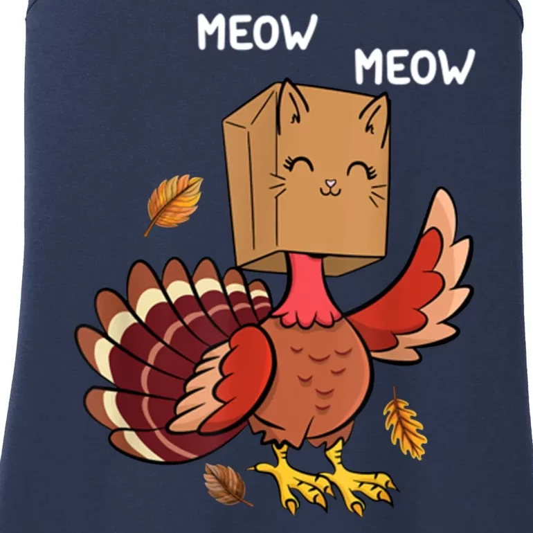 Meow Cat Funny Thanksgiving Turkey Ladies Essential Tank