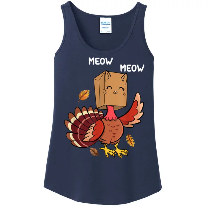 Meow Cat Funny Thanksgiving Turkey Ladies Essential Tank