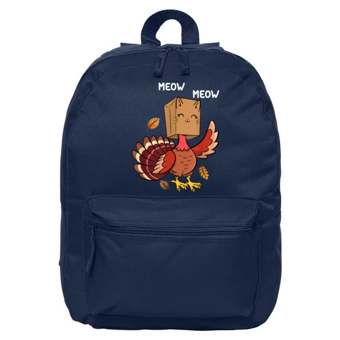 Meow Cat Funny Thanksgiving Turkey 16 in Basic Backpack