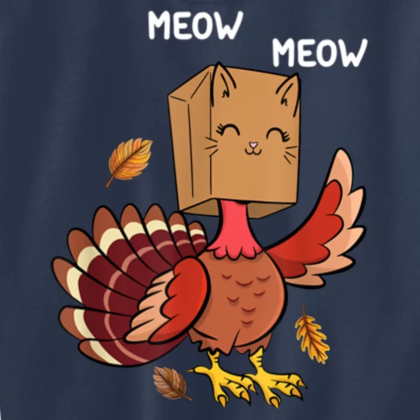 Meow Cat Funny Thanksgiving Turkey Kids Sweatshirt