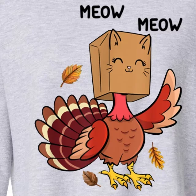 Meow Cat Funny Thanksgiving Turkey Cropped Pullover Crew