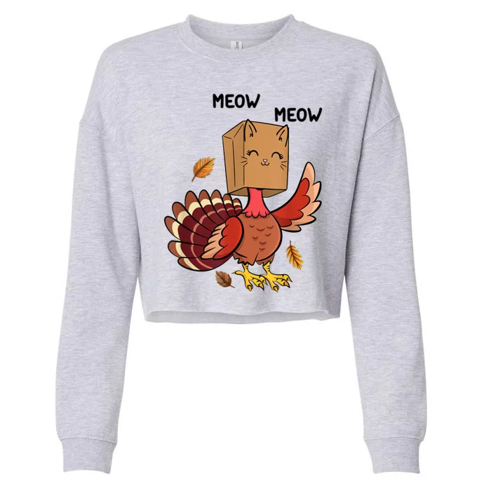 Meow Cat Funny Thanksgiving Turkey Cropped Pullover Crew