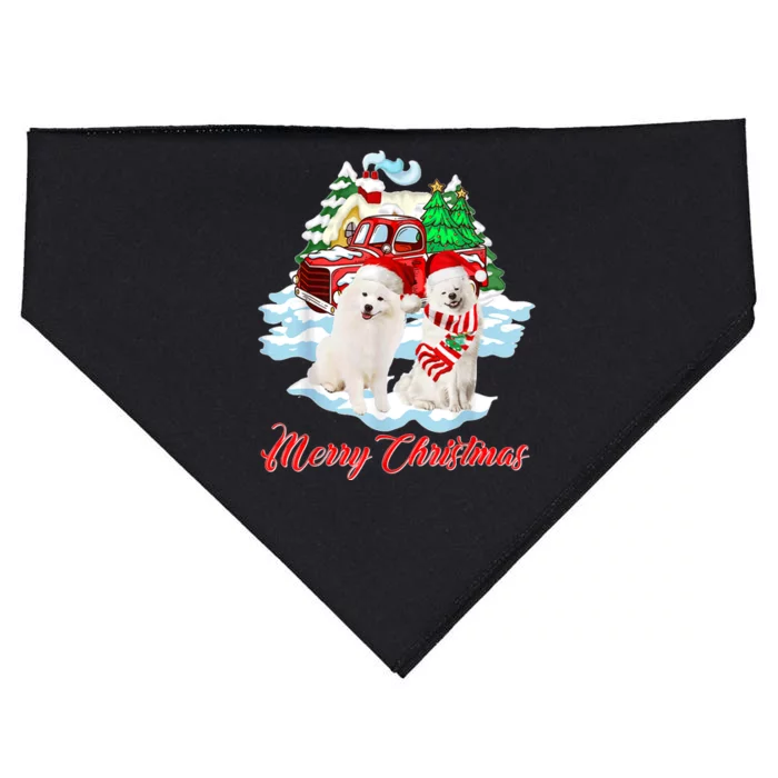 Merry Christmas Funny Santa Samoyed Dog Lover Christmas USA-Made Doggie Bandana