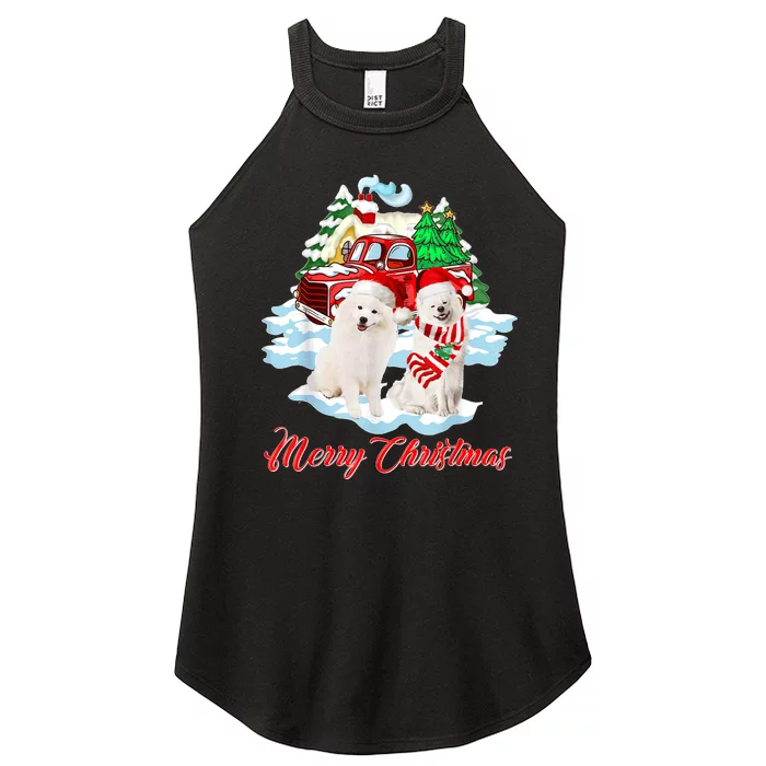 Merry Christmas Funny Santa Samoyed Dog Lover Christmas Women’s Perfect Tri Rocker Tank