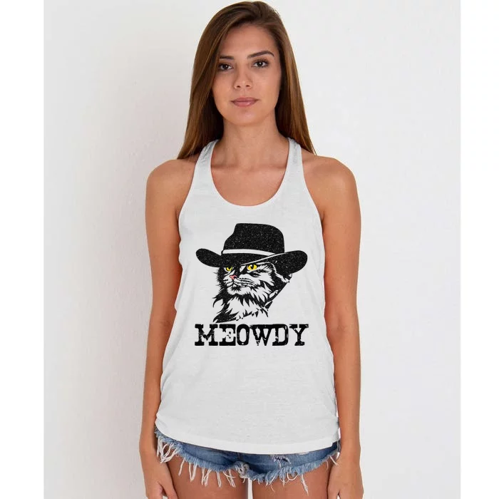 Meowdy Cat Funny Mashup Between Meow And Howdy Women's Knotted Racerback Tank