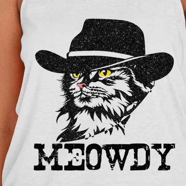 Meowdy Cat Funny Mashup Between Meow And Howdy Women's Knotted Racerback Tank