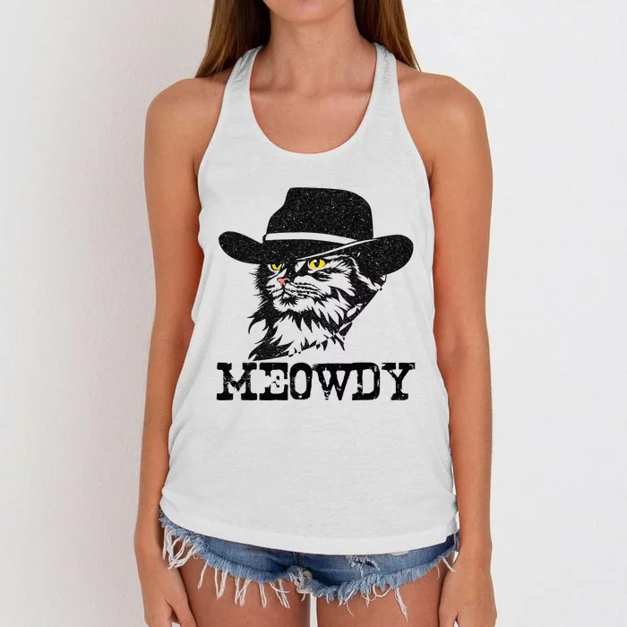 Meowdy Cat Funny Mashup Between Meow And Howdy Women's Knotted Racerback Tank