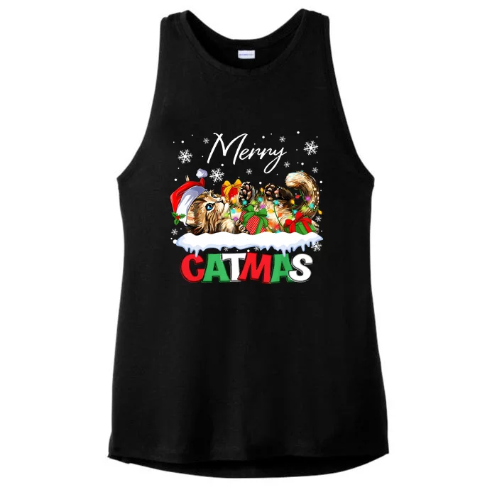 Merry Catmas Funny Cat Dad Cat Mom Christmas Cat Ladies Tri-Blend Wicking Tank