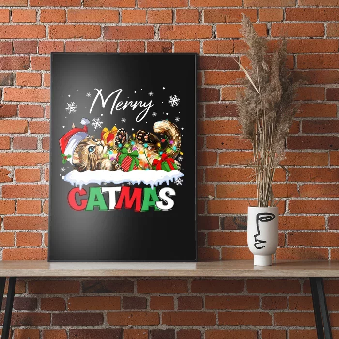 Merry Catmas Funny Cat Dad Cat Mom Christmas Cat Poster