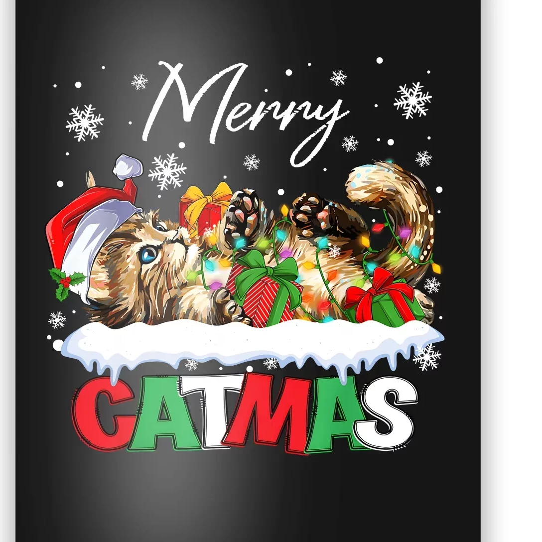 Merry Catmas Funny Cat Dad Cat Mom Christmas Cat Poster