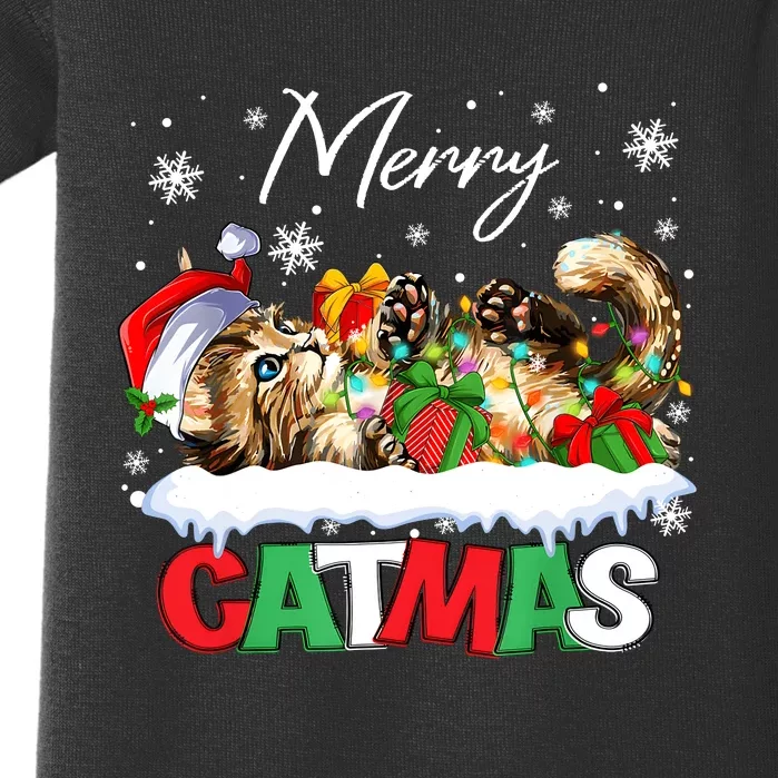 Merry Catmas Funny Cat Dad Cat Mom Christmas Cat Baby Bodysuit