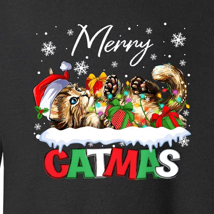 Merry Catmas Funny Cat Dad Cat Mom Christmas Cat Toddler Sweatshirt