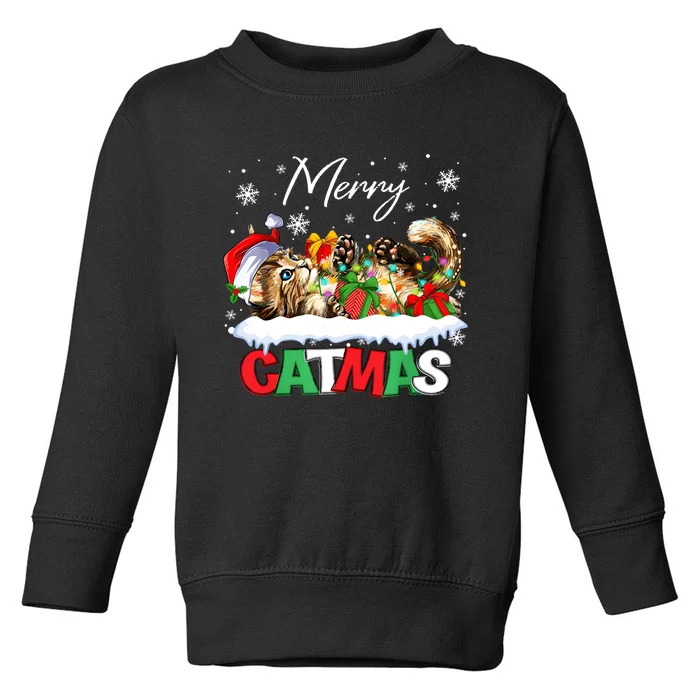 Merry Catmas Funny Cat Dad Cat Mom Christmas Cat Toddler Sweatshirt