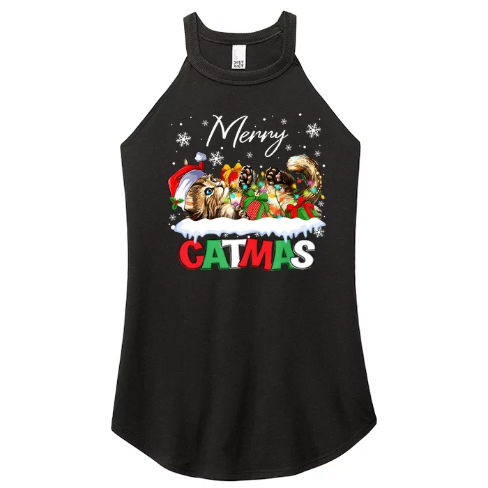 Merry Catmas Funny Cat Dad Cat Mom Christmas Cat Women’s Perfect Tri Rocker Tank