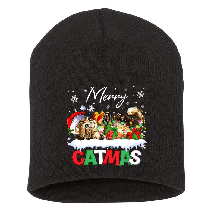 Merry Catmas Funny Cat Dad Cat Mom Christmas Cat Short Acrylic Beanie