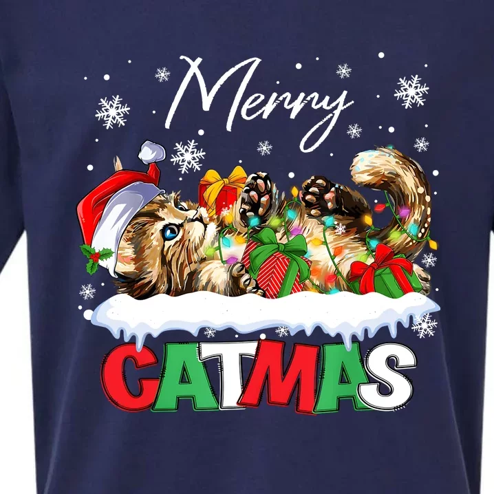 Merry Catmas Funny Cat Dad Cat Mom Christmas Cat Sueded Cloud Jersey T-Shirt