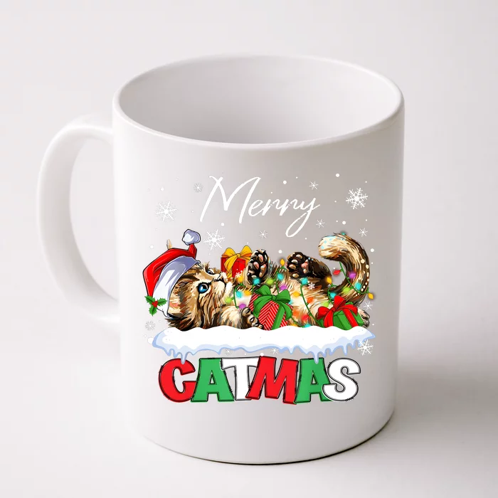 Merry Catmas Funny Cat Dad Cat Mom Christmas Cat Front & Back Coffee Mug