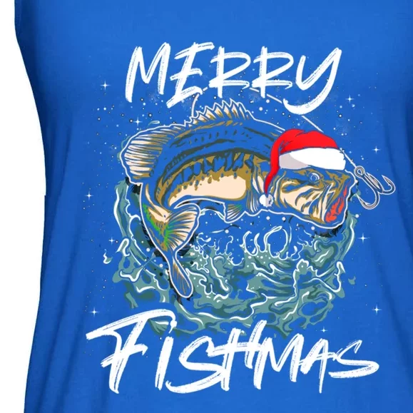 Merry Christmas Fishmas Funny Fishing Fish Gift Ladies Essential Flowy Tank