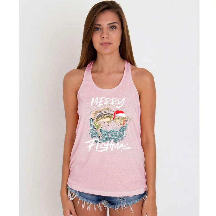 Merry Christmas Fishmas Funny Fishing Fish Gift Women's Knotted Racerback Tank