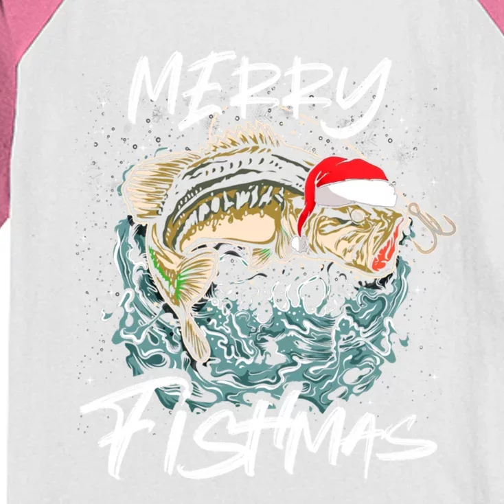 Merry Christmas Fishmas Funny Fishing Fish Gift Kids Colorblock Raglan Jersey