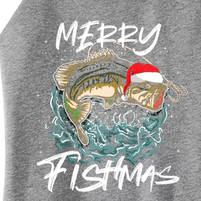 Merry Christmas Fishmas Funny Fishing Fish Gift Women’s Perfect Tri Rocker Tank