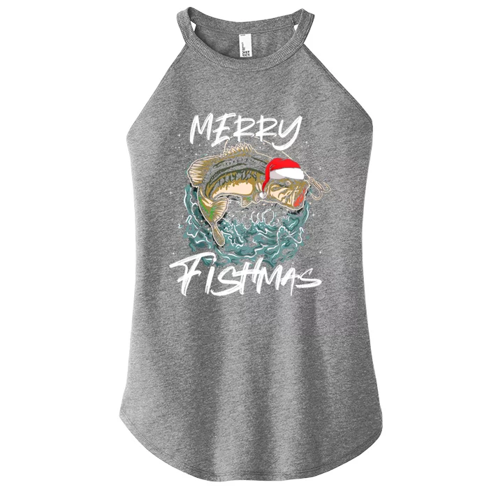 Merry Christmas Fishmas Funny Fishing Fish Gift Women’s Perfect Tri Rocker Tank