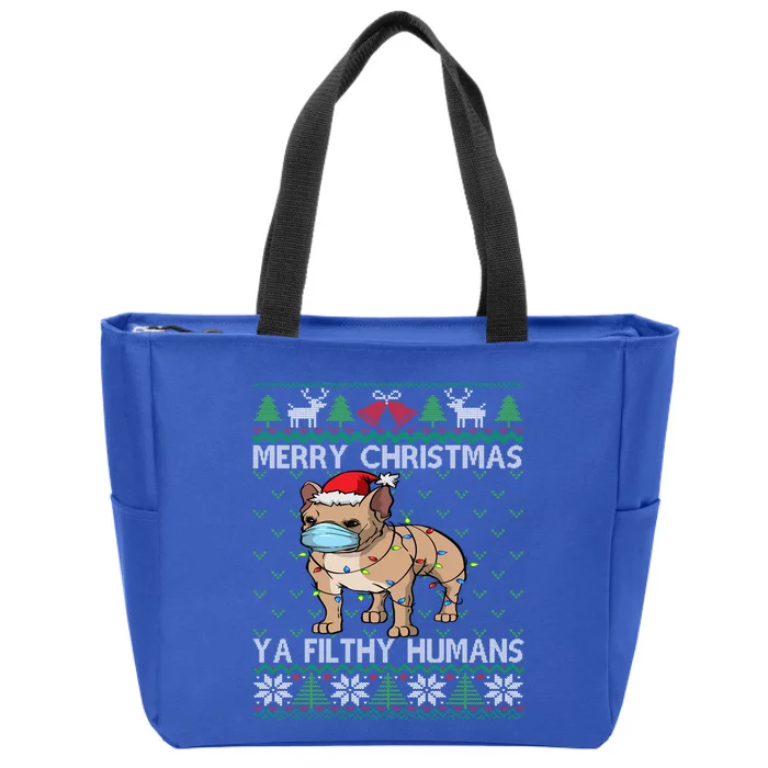 Merry Christmas Frenchie Dog Ugly Christmas French Bulldog Gift Zip Tote Bag